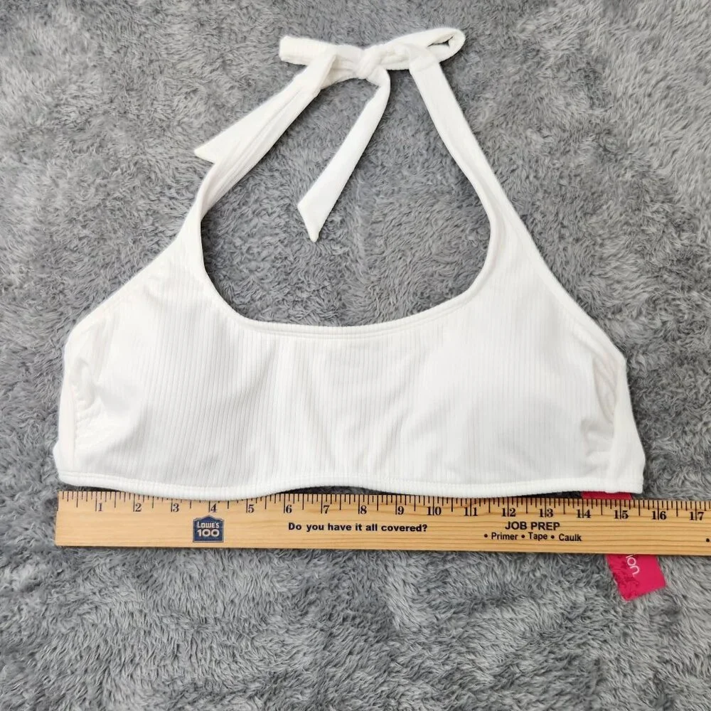 Xhilaration Halter Bikini Top Juniors XL 12-14 White Ribbed‎ Adjustable Back